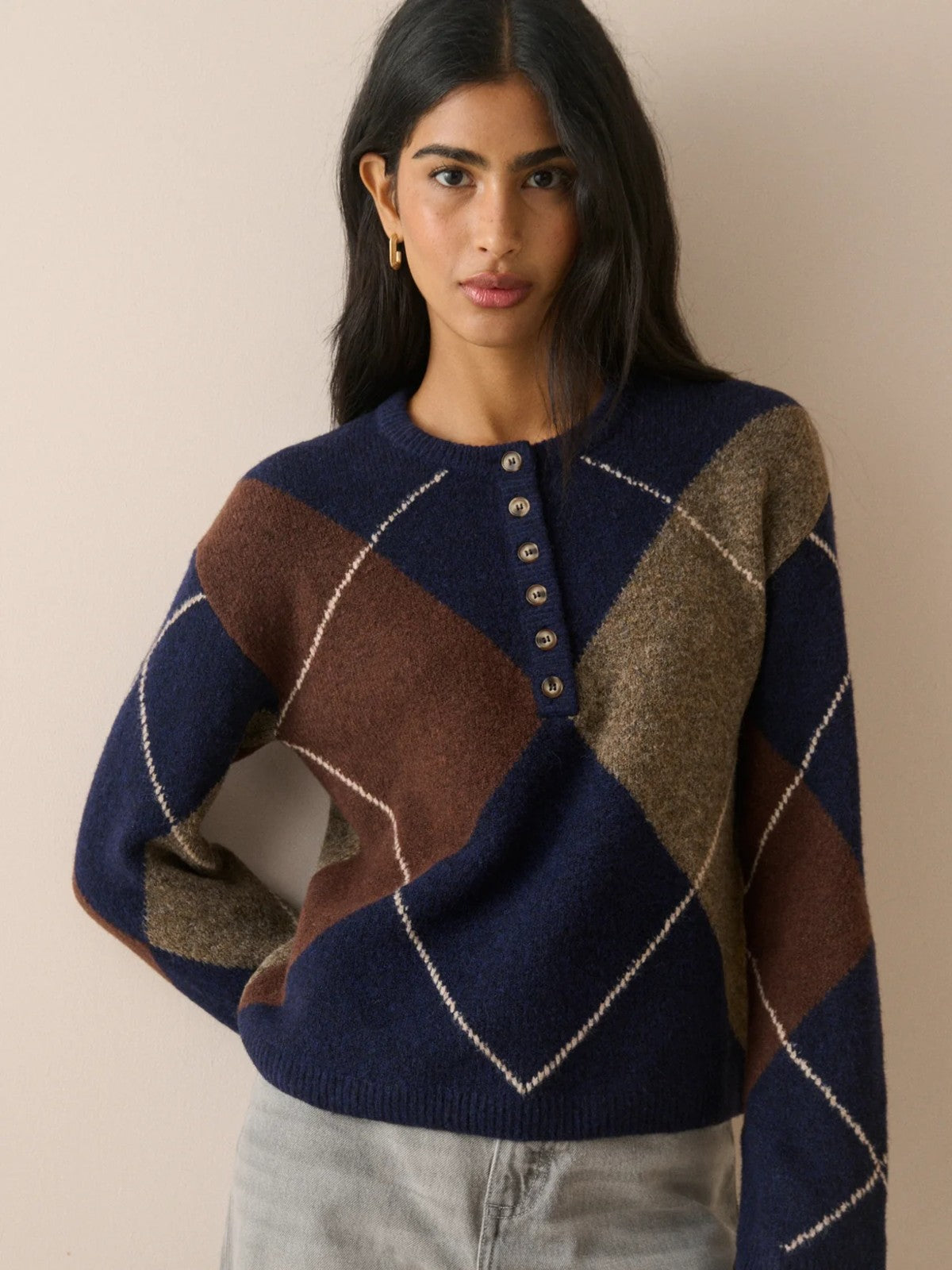 Henley Patterned Jumper