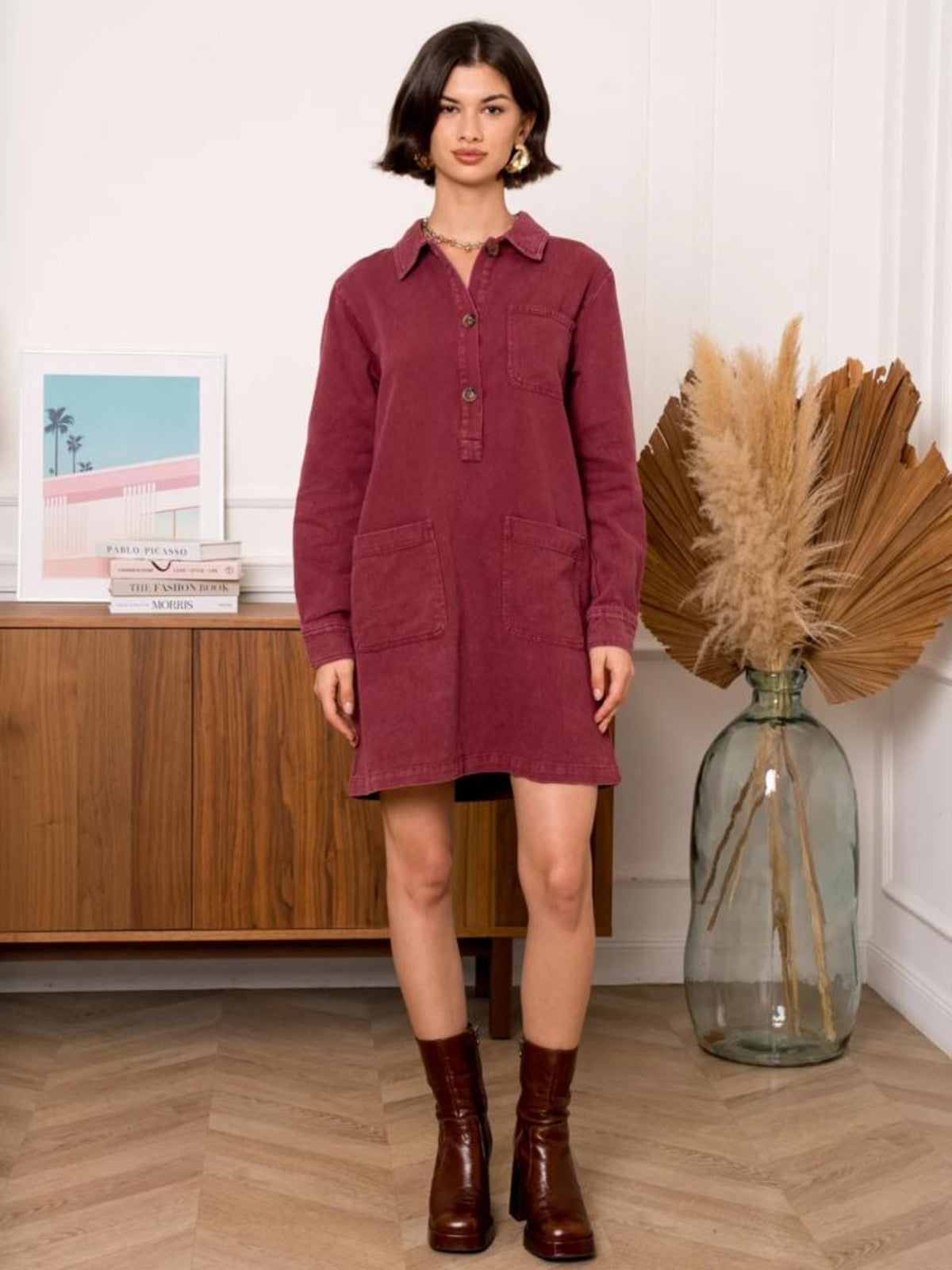 Edith Burgundy Dress