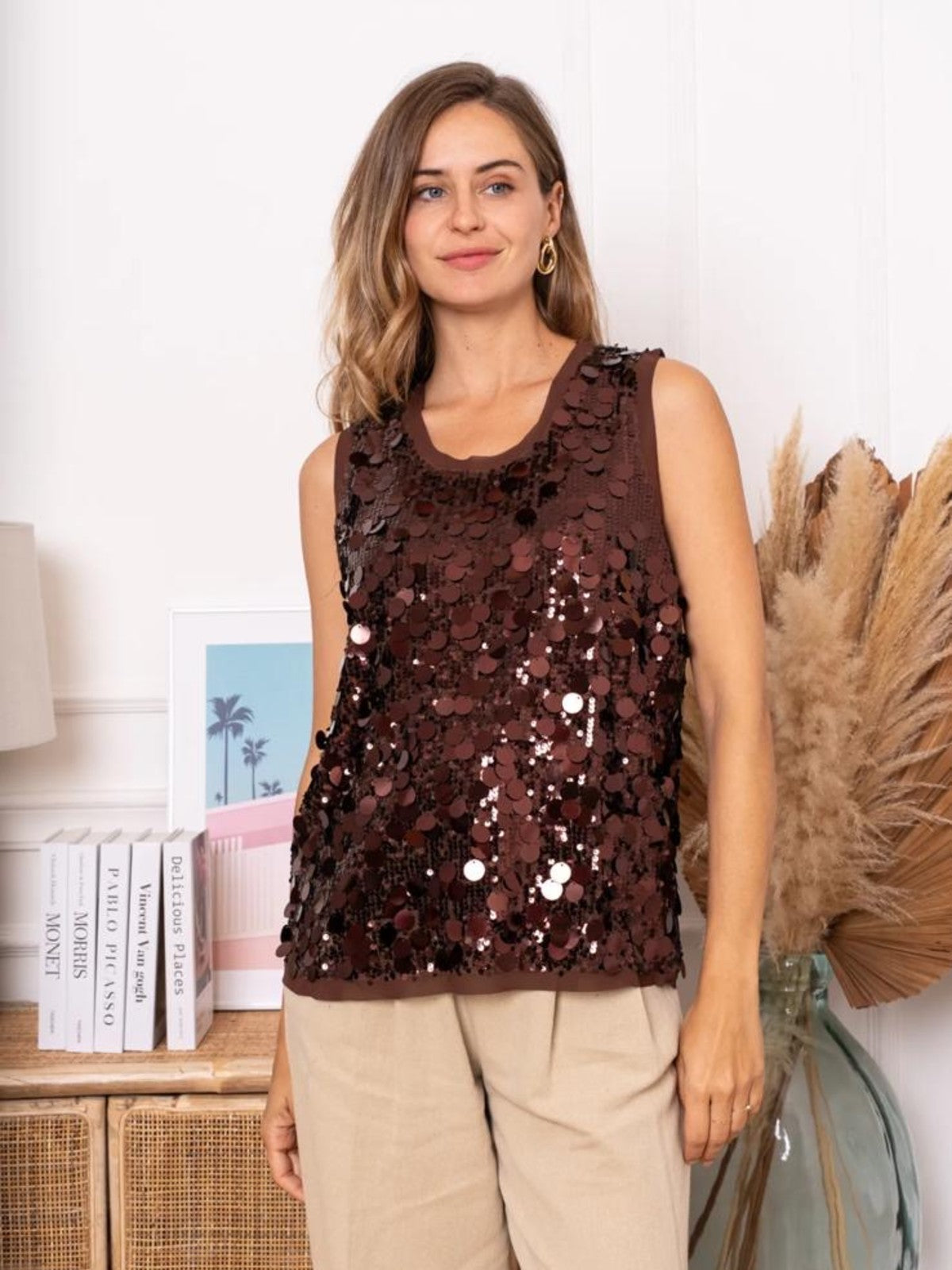 Eve Brown Sequin Top