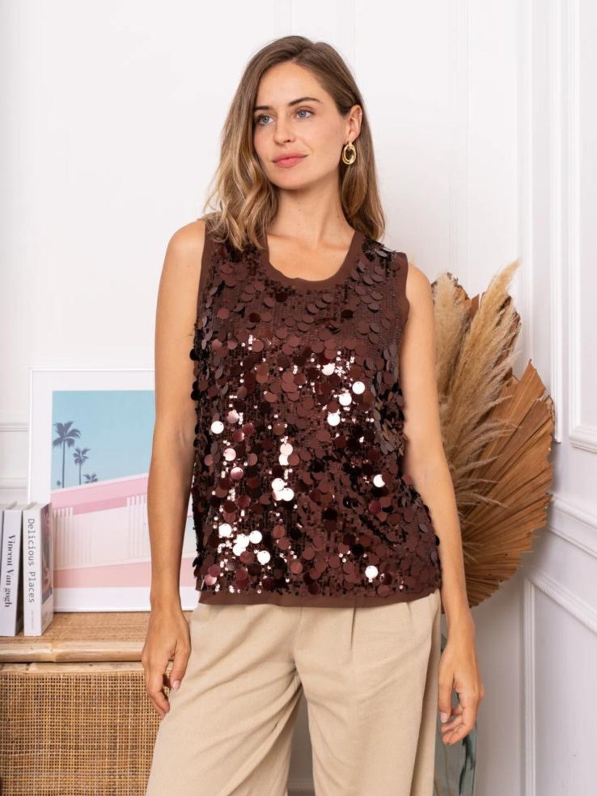 Eve Brown Sequin Top