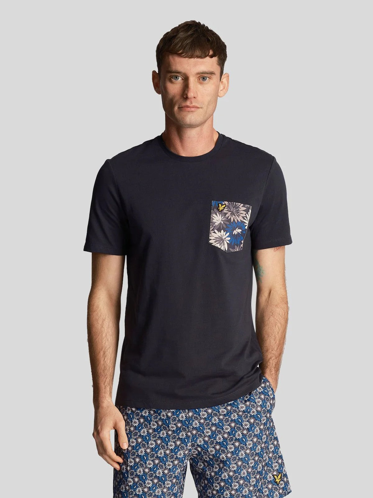 Navy Floral Print Pocket T-Shirt