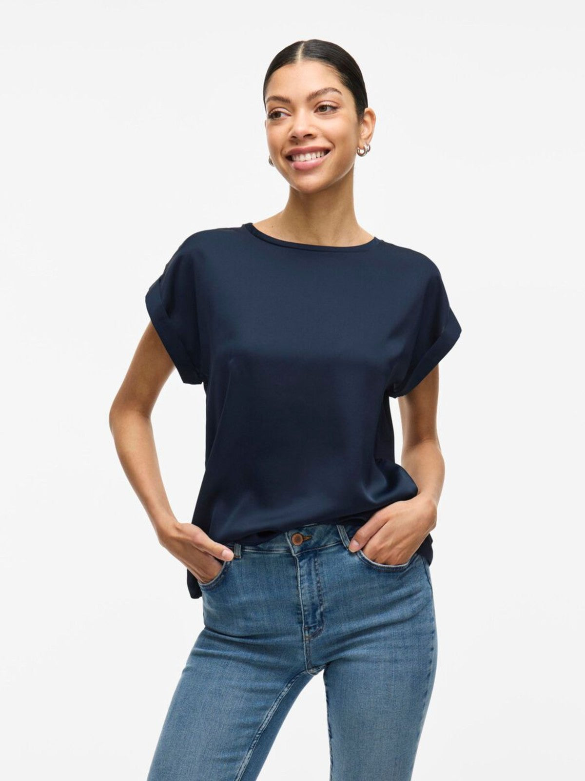 Viellette Navy Satin Top
