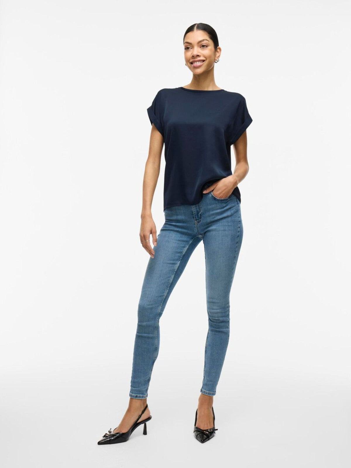 Viellette Navy Satin Top