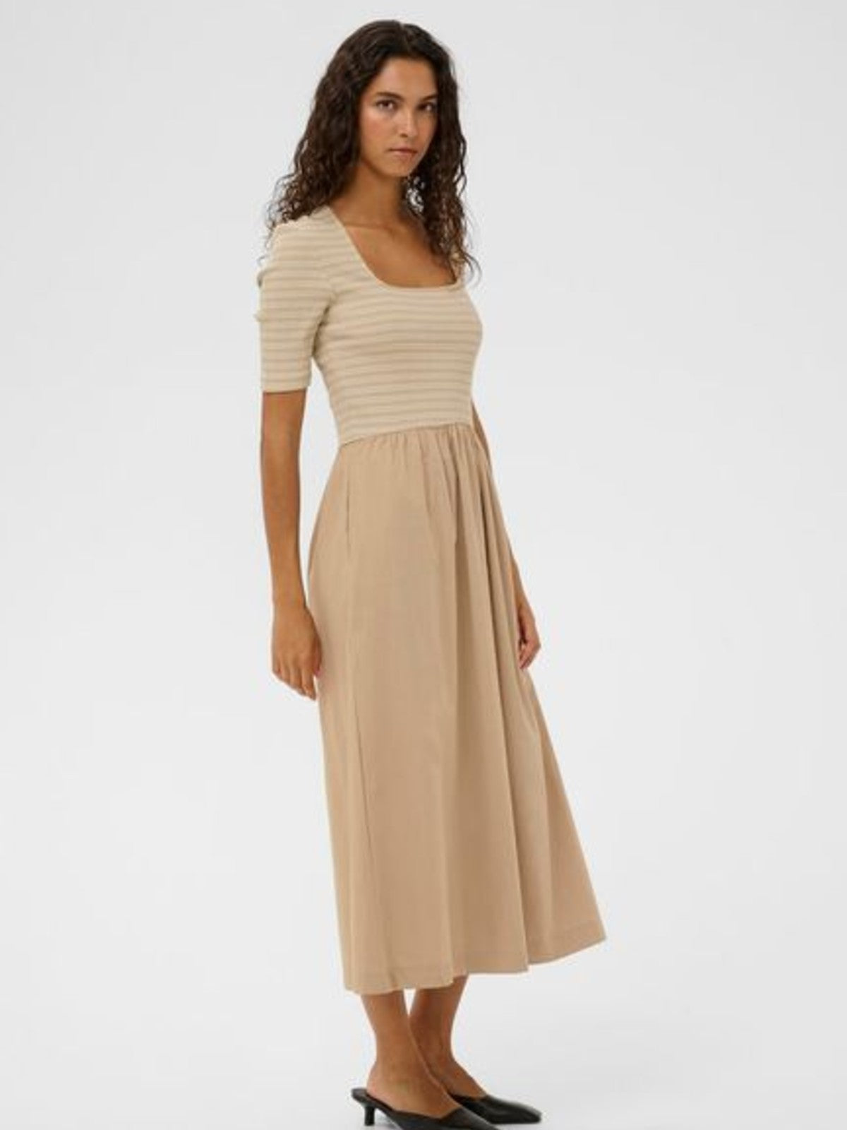 Simone Beige Striped Dress