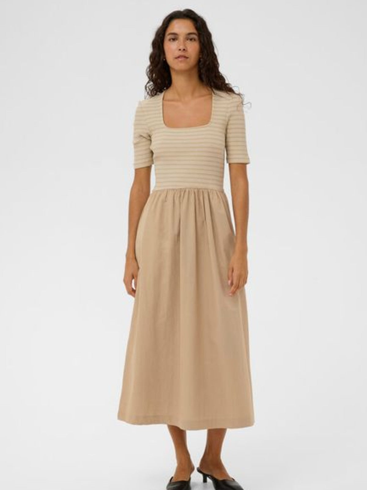 Simone Beige Striped Dress