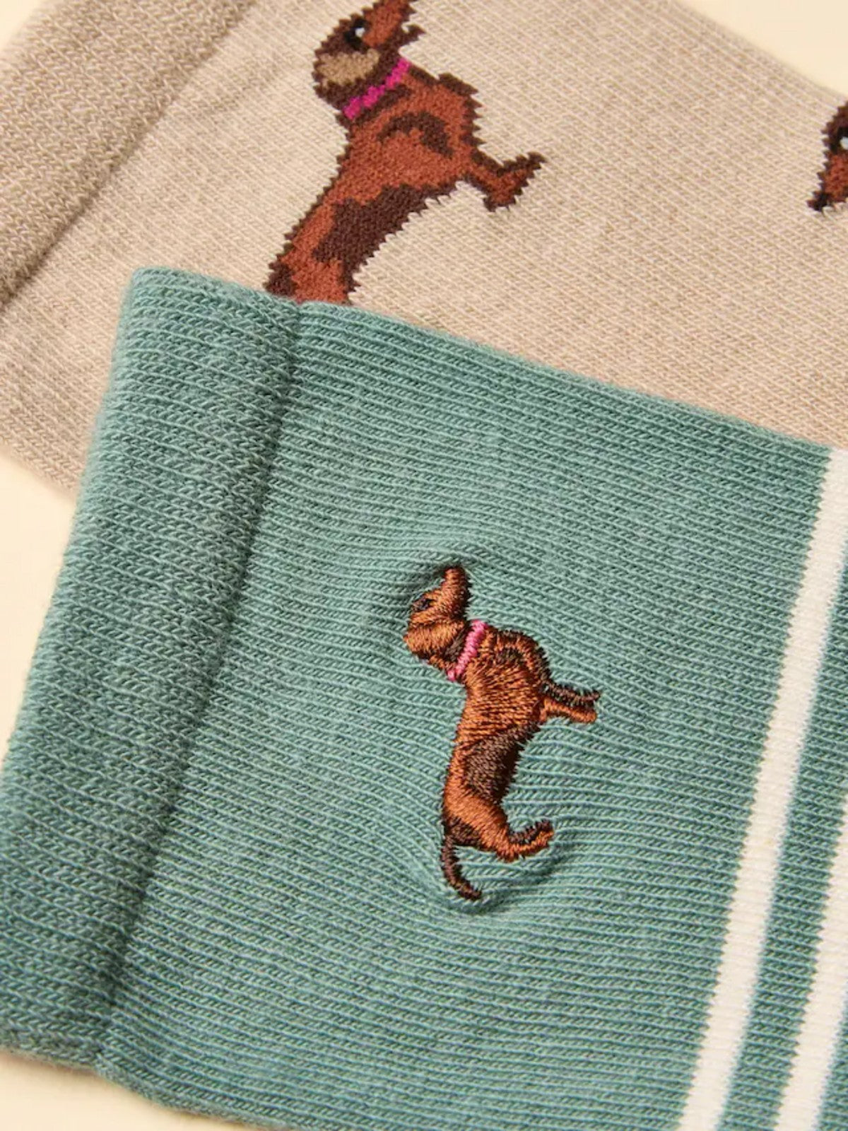 Everyday 2 Pack Green &amp; Cream Socks