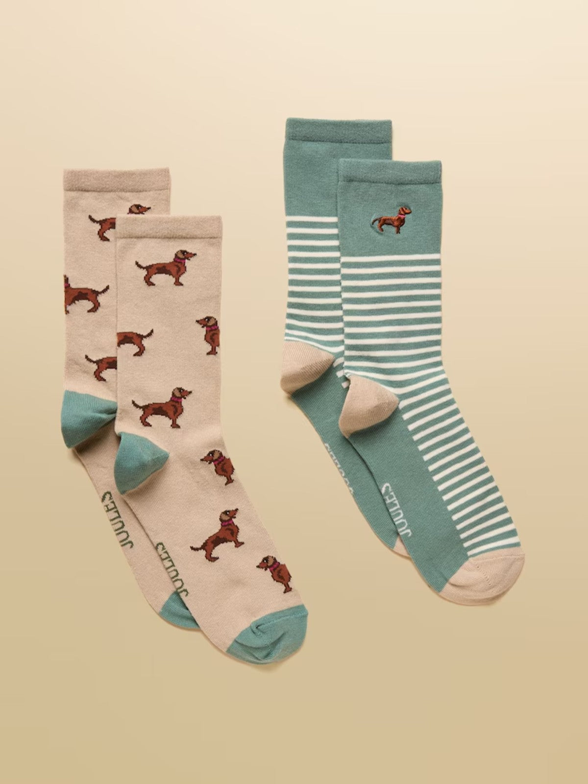 Everyday 2 Pack Green &amp; Cream Socks